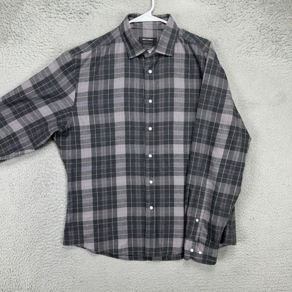 Indochino Adult Mens Wool Blend Button Up Shirt XL Grey Plaid Slim Fit Casual